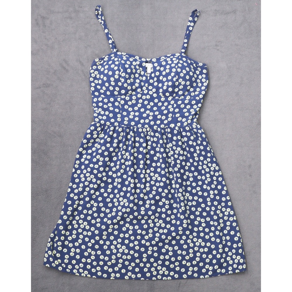 AUW Floral Sundress Womens XL Navy Blue Excellent Smocked Fit & Flare